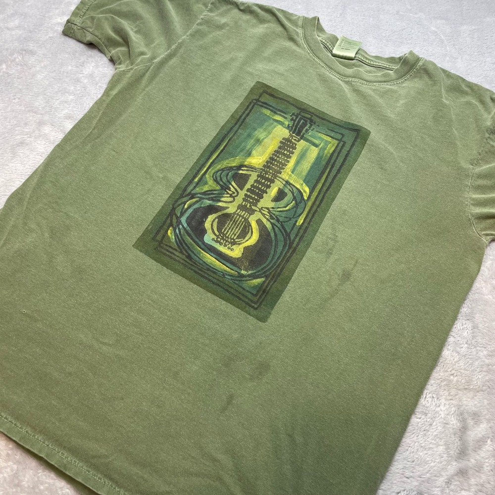 Authentic Pigment Mens Graphic T Shirt Size M Green Guitar Nashville Music Boho